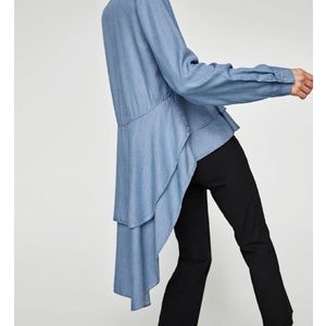 NWT ZARA ASYMMETRIC HI LOW PEPLUM DENIM SHIRT S